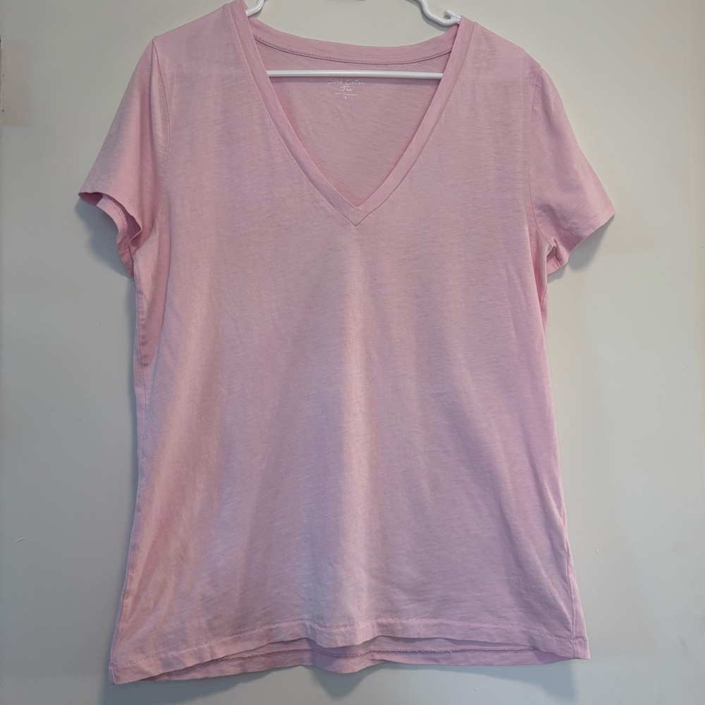 J Crew Slub Cotton Tee Pink Short Sleeve V-Neck Cotton Shirt Women’s Large